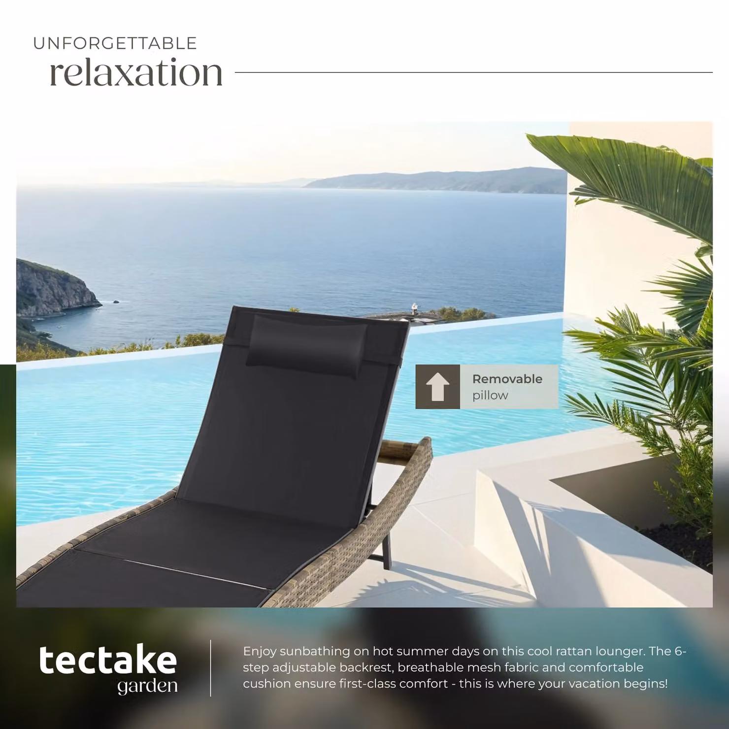 tectake Moana 1 Seater Sun Lounger in Beige Rattan and Plastic – 4