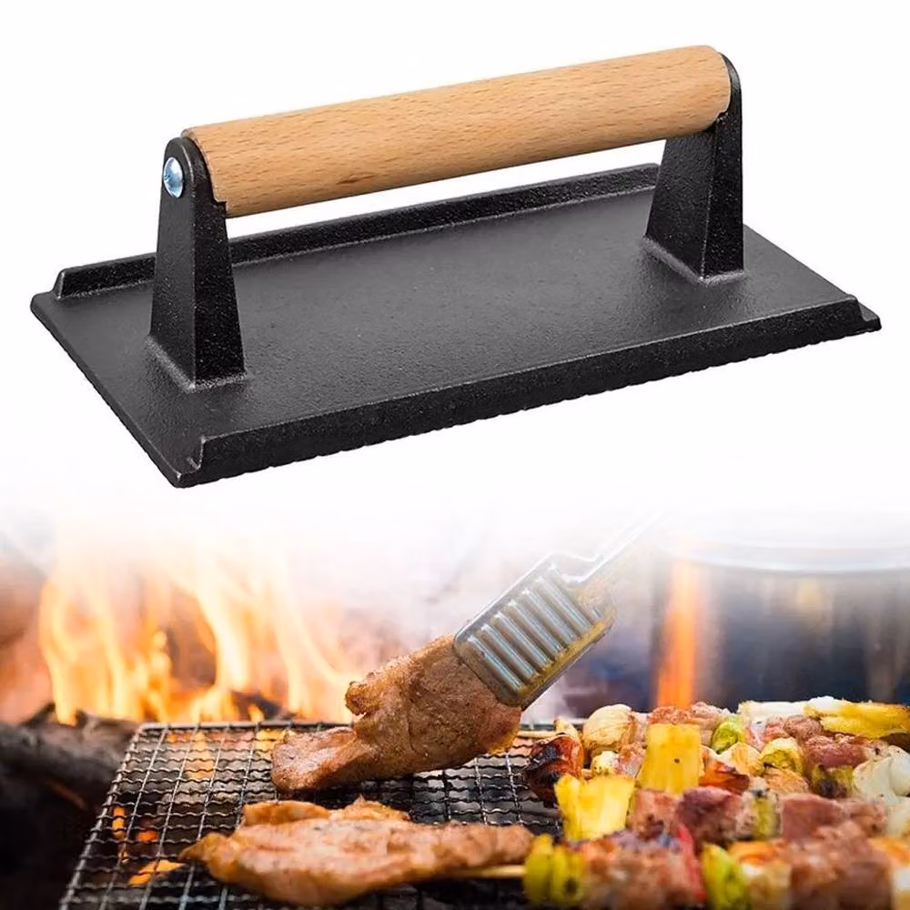 FLAVORA Set of 2 Cast Iron Bacon and Steak Meat Presses for BBQ and Grilling in Grey and Black – 5