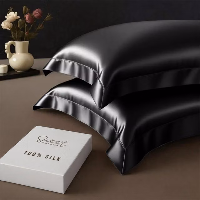 Sweet Dreams Plain Black Silk Pillowcase