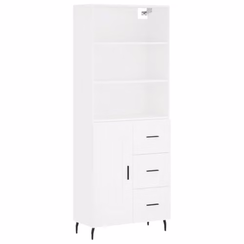 vidaXL White Modern Highboard Display Cabinet with Hinged Doors and Metal Feet, H 180 x W 69.5 x D 43.27 cm