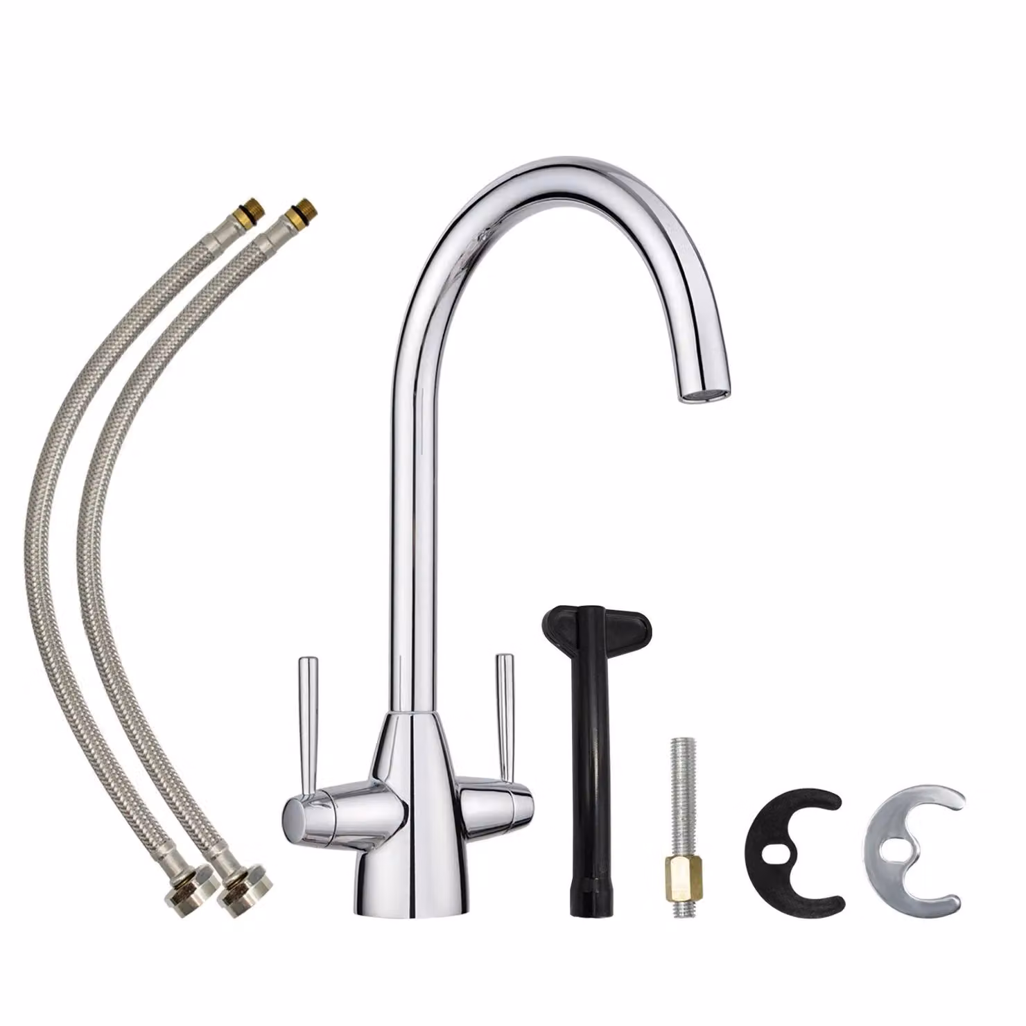JASSFERRY Swan Neck Kitchen Mixer Tap with Swivel Spout in Silver Chrome – 2