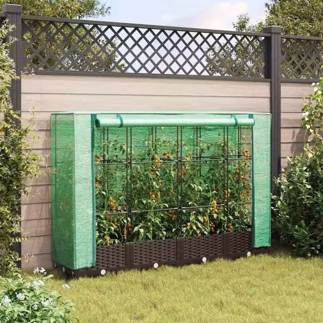 Berkfield Home Raised Bed with Greenhouse Cover in Brown Rattan Look, W/D/H: 160 x 40 x 123 cm – 1
