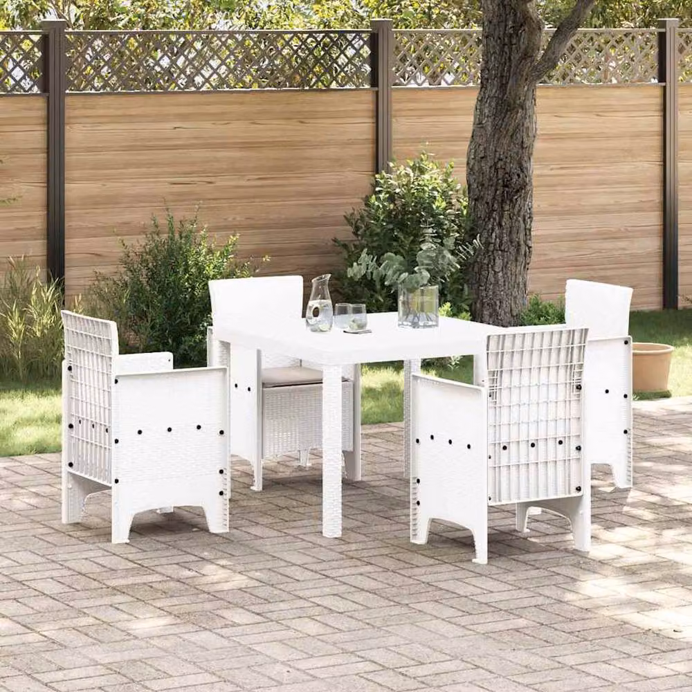 Berkfield Home 5 Piece White Poly Rattan Garden Dining Set with Cushions – 2