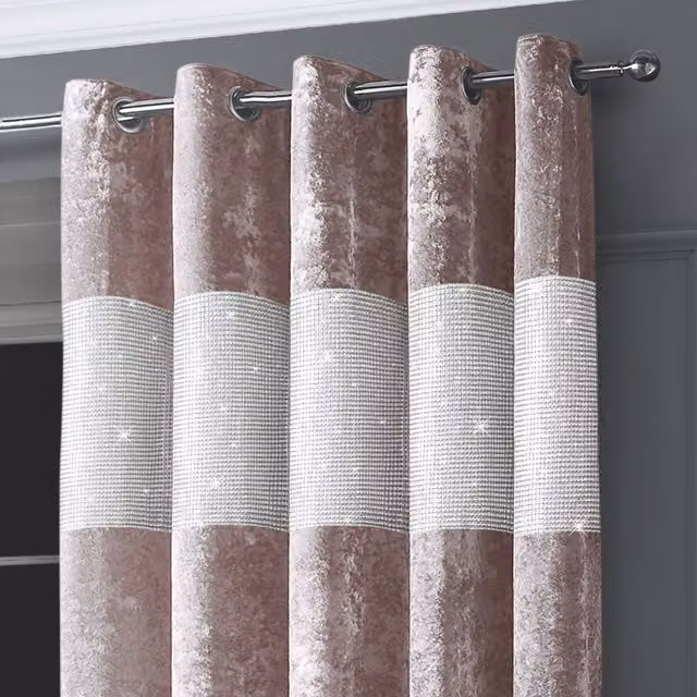 Intimates Diamante Velvet Eyelet Curtains in Pink, Width: 117 cm, Drop: 137 cm