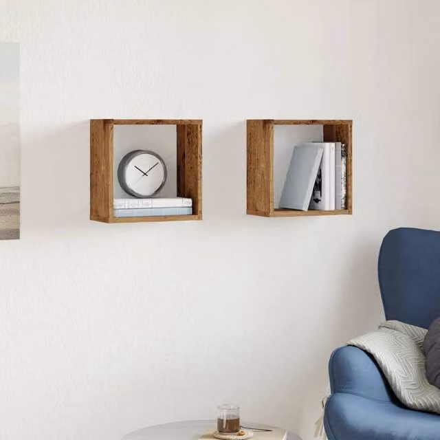 Berkfield Home Wall Mounted Cube Shelves, 2 Pack, Old Wood Brown, W/D/H: 30 x 15 x 30 cm – 1