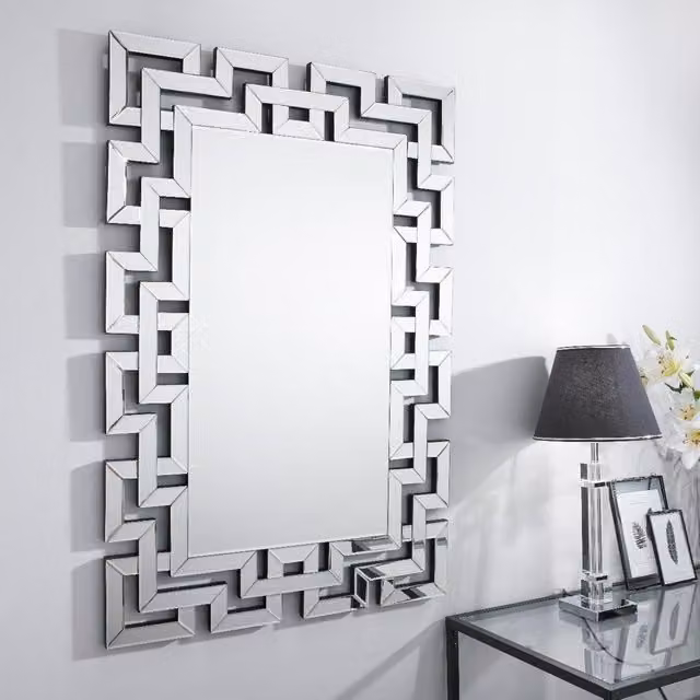 FurnitureboxUK Venetian Large Rectangular Wall Mirror with Silver Patterned Glass Frame, W: 100 cm, H: 66 cm – 1