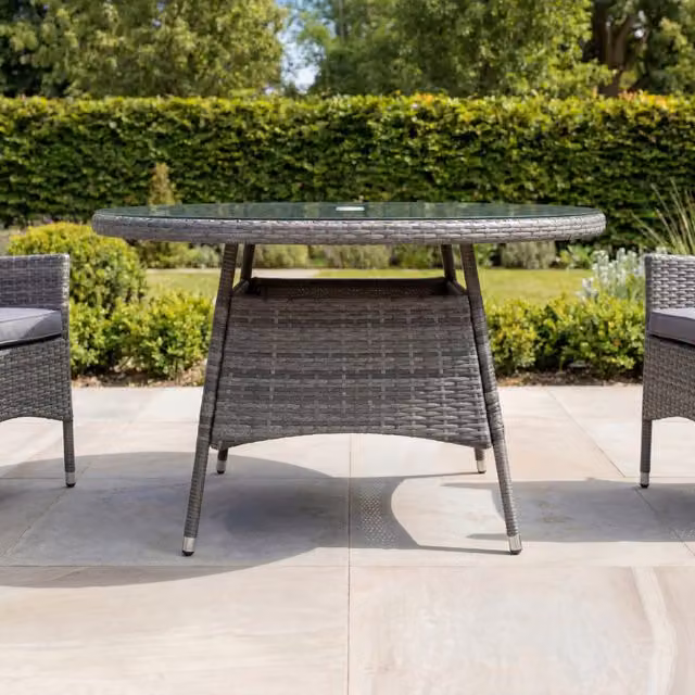 Charles Bentley Round Rattan Table with Glass Top in Grey