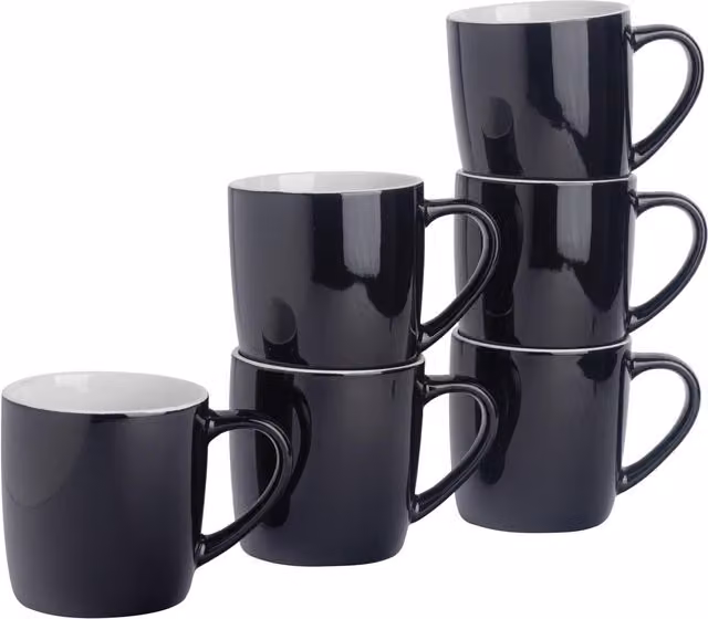Argon Tableware Stoneware Coffee Mugs, Black, 350ml, Pack of 6 – 5