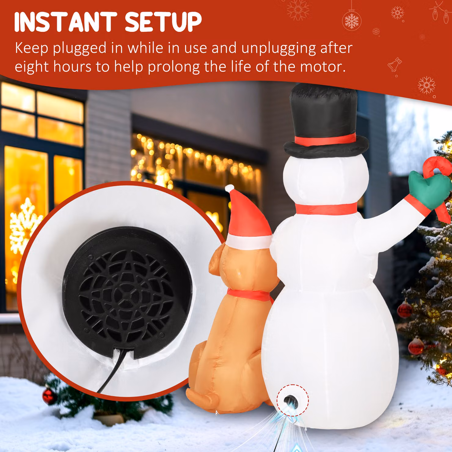 Outsunny 6ft Christmas Inflatable Snowman and Dog Decoration with Built-in LED and Flashing Lights for Indoor and Outdoor Use – 7