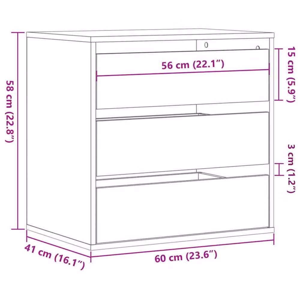 Berkfield Home Classic Corner Chest of Drawers in Artisan Oak Brown, W: 60 cm, D: 41 cm, H: 58 cm – 4