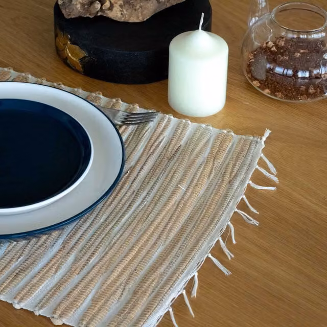 KDMK White Striped Water Hyacinth Boho Placemat