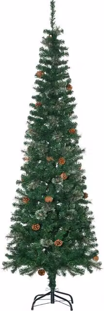HOMCOM Slim Artificial Christmas Tree with Realistic Branches, 556 Tips and 27 Pine Cones, Green, Height: 198 cm – 1