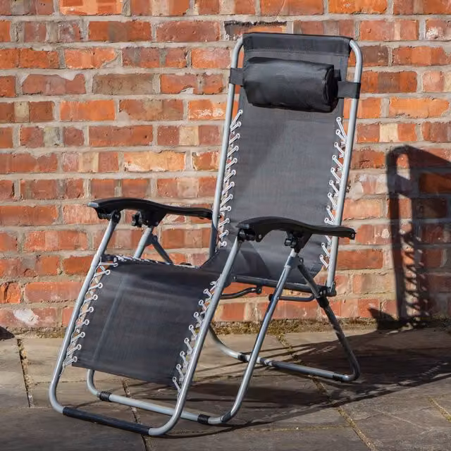 Samuel Alexander Multi Position Zero Gravity Garden Relaxer Sun Lounger in Black and Silver