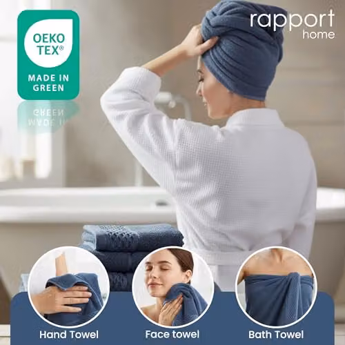 Rapport Home Eden Weave 6-Piece Cotton Towel Set in Blue, 500GSM Soft Absorbent Towels – 4