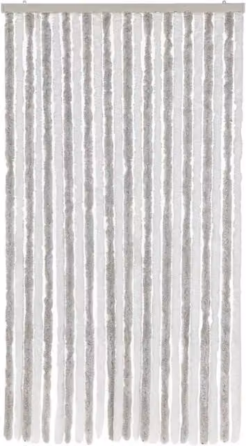 Berkfield Home Chenille Soft Fly Curtain in Light Grey and White Striped, W: 100 cm, H: 220 cm
