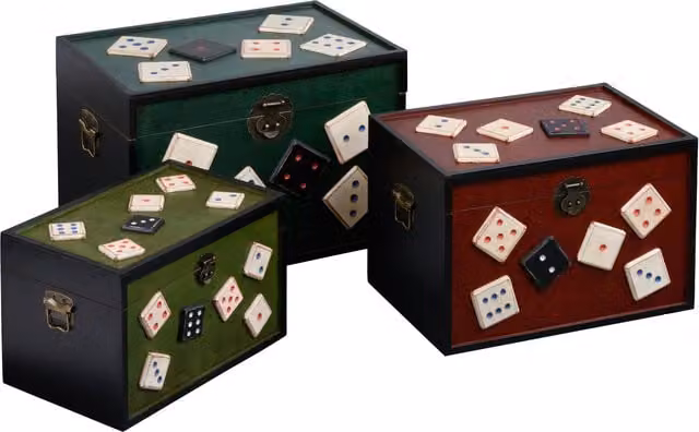 Orsina Set of 3 Dice Design Wooden Storage Trunks in Multicolour