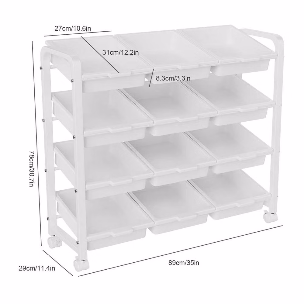 EONLION 12 Drawer Rolling Storage Cart with Lockable Wheels in White, Height: 100 cm – 2