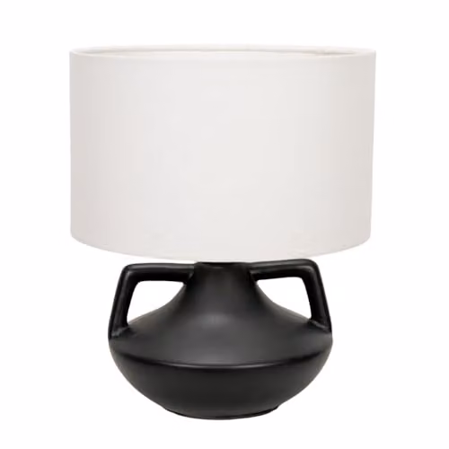ValueLights Zoe Table Lamp with Linen Drum Shade and Black Ceramic Vase Base