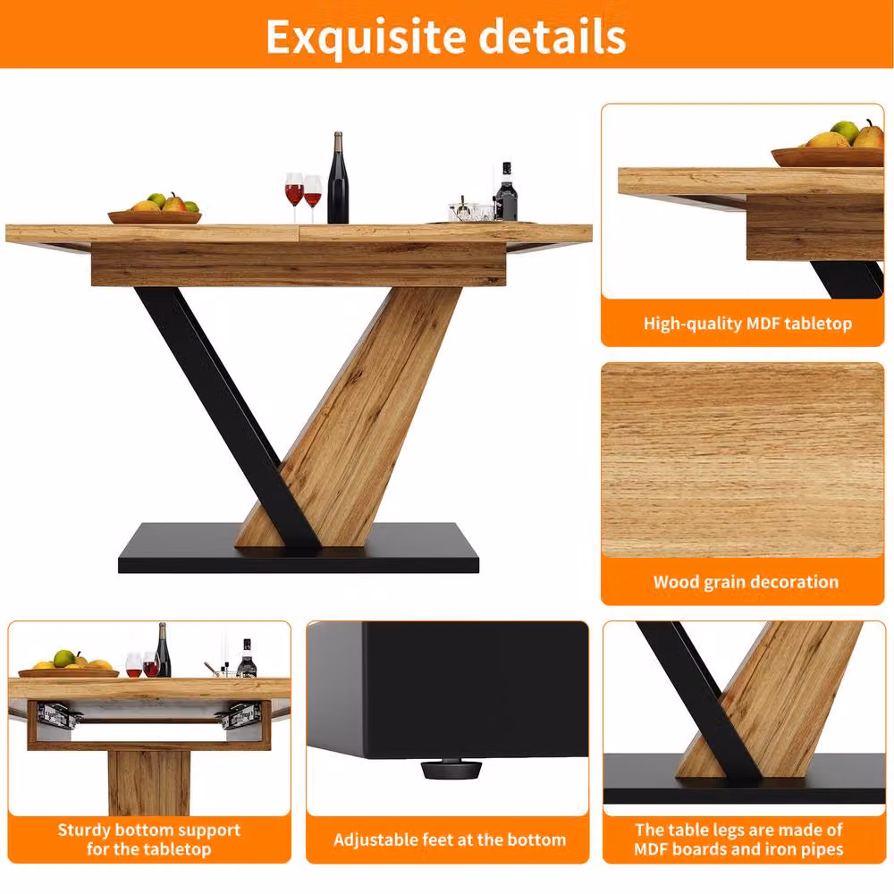 BTM Extendable Rectangular Dining Table in Brown Wood Grain Finish, W/D/H: 120 x 75 x 75 cm (Extends to 150 cm) – 3