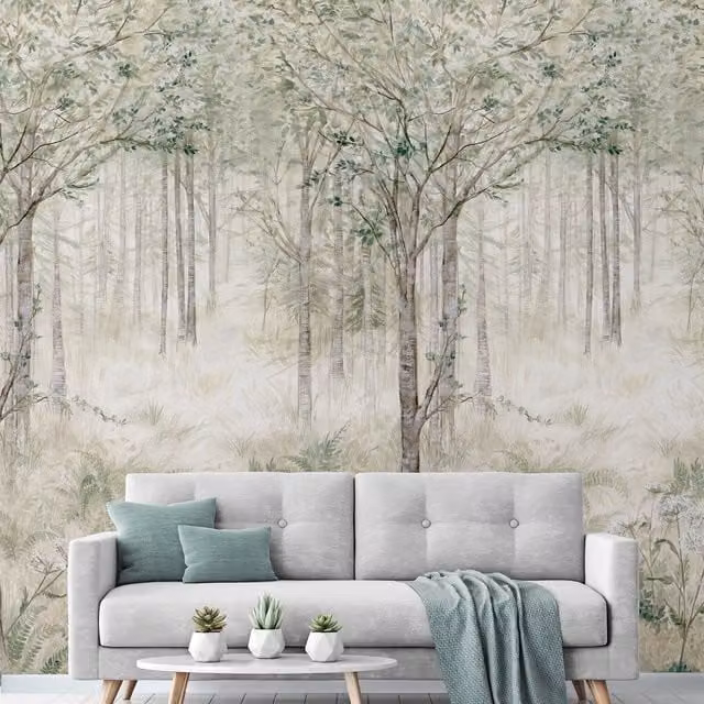 Grandeco Fairy Tale Trees Repeatable Mural Wallpaper, Green, Washable Vinyl