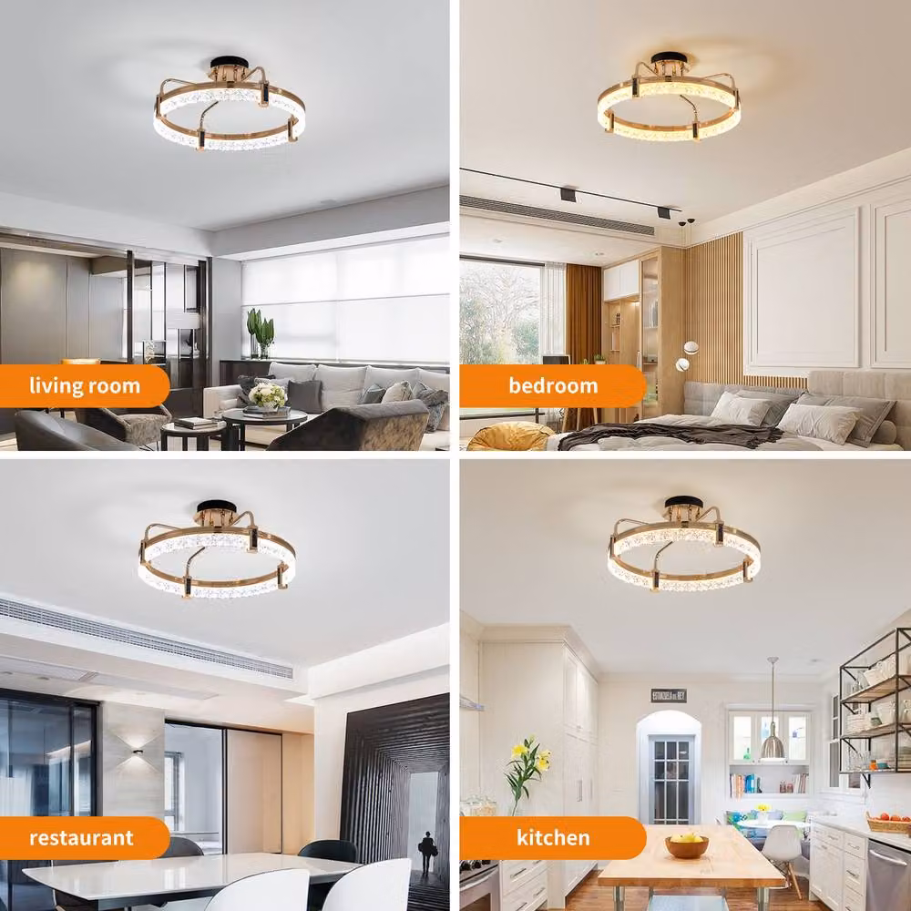 NIVOR 50W Dimmable LED Crystal Ring Pendant Chandelier in Gold/Brass – 4