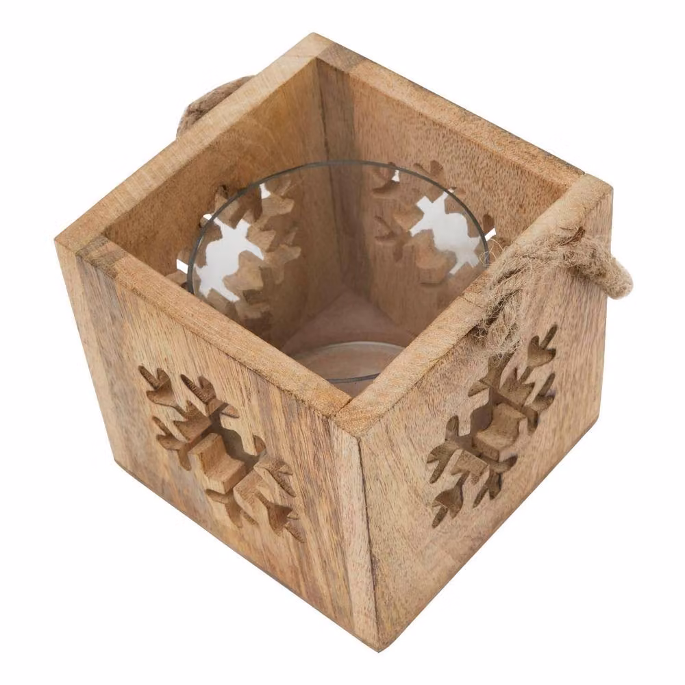 Hill Interiors Wooden Snowflake Tealight Holder, Brown, W/D/H: 14 x 14 x 14 cm – 2