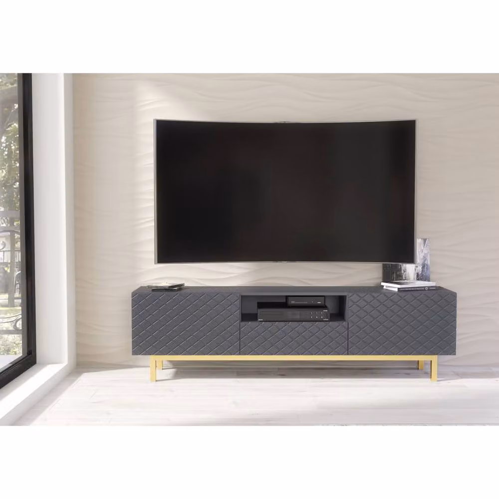 Mex Furniture LTD Diamond Luxe TV Unit in Dark Grey and Gold, W: 180 cm, D: 35 cm, H: 50 cm – 2