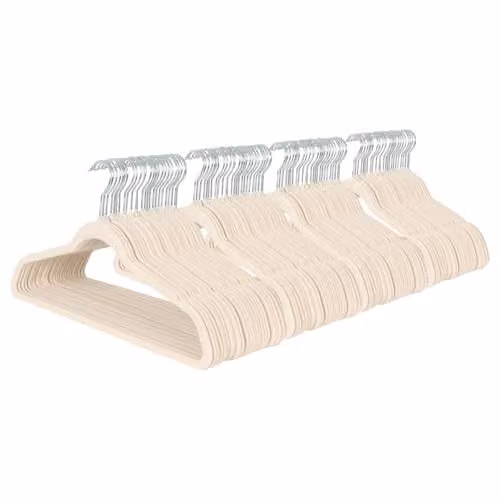Harbour Housewares Non-Slip Velvet Flocked Clothes Hangers with Trouser Bar, 100 Pack, Beige/White, Width: 45 cm