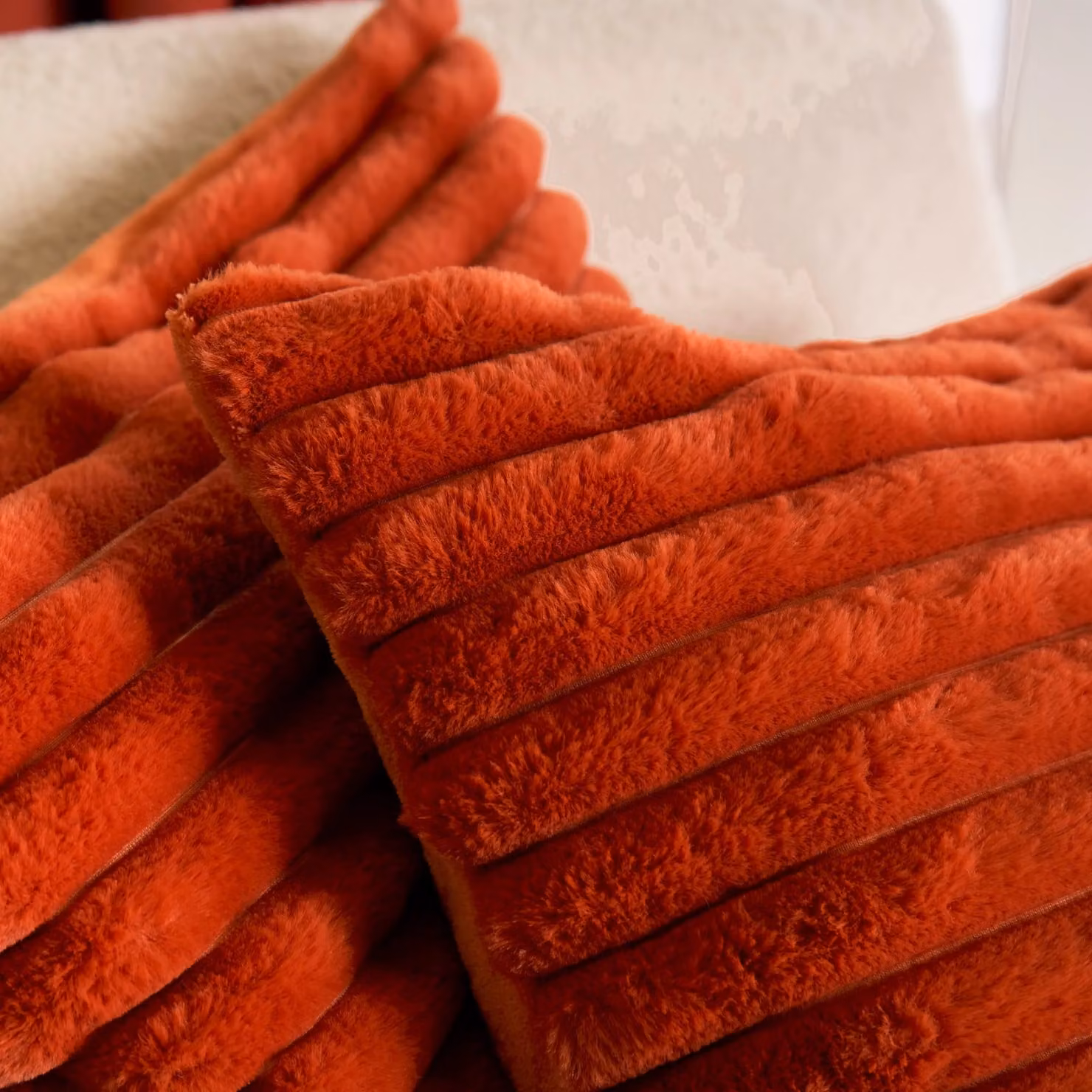 OHS Faux Fur Thick Ribbed Square Cushion Covers, 2 Pack, Orange, W/D/H: 45 x 45 x 45 cm – 5