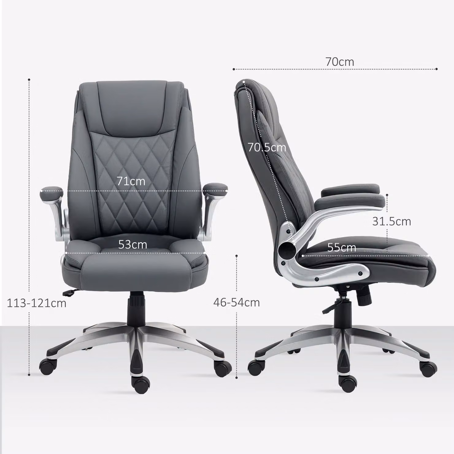 VINSETTO Executive Office Chair in Grey Synthetic Leather with Headrest and 360 Degree Swivel – 3