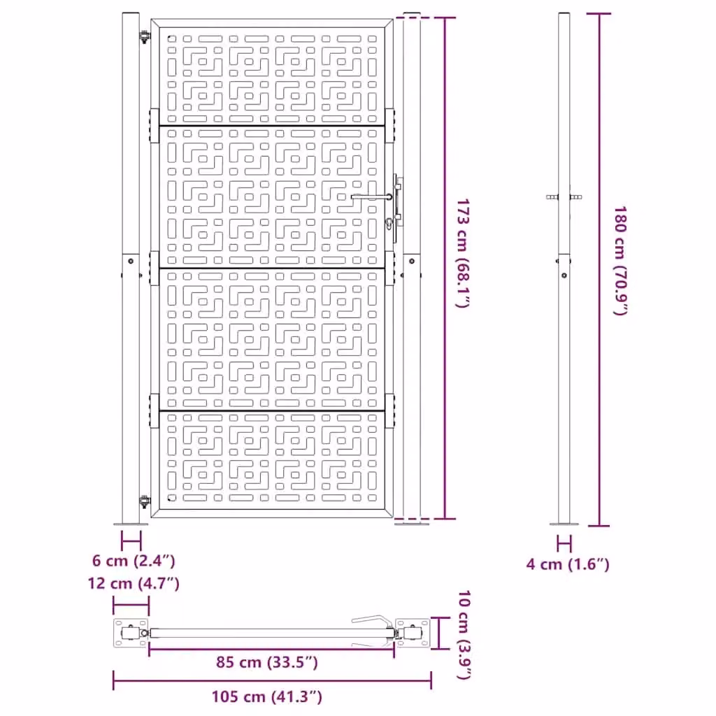 Berkfield Black Steel Garden Gate with Cross Design, W: 105 cm, H: 180 cm – 5