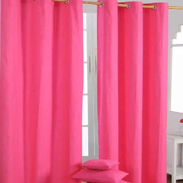 Homescapes Pink Plain Cotton Eyelet Curtain Pair, Height: 182 cm, Width: 137 cm