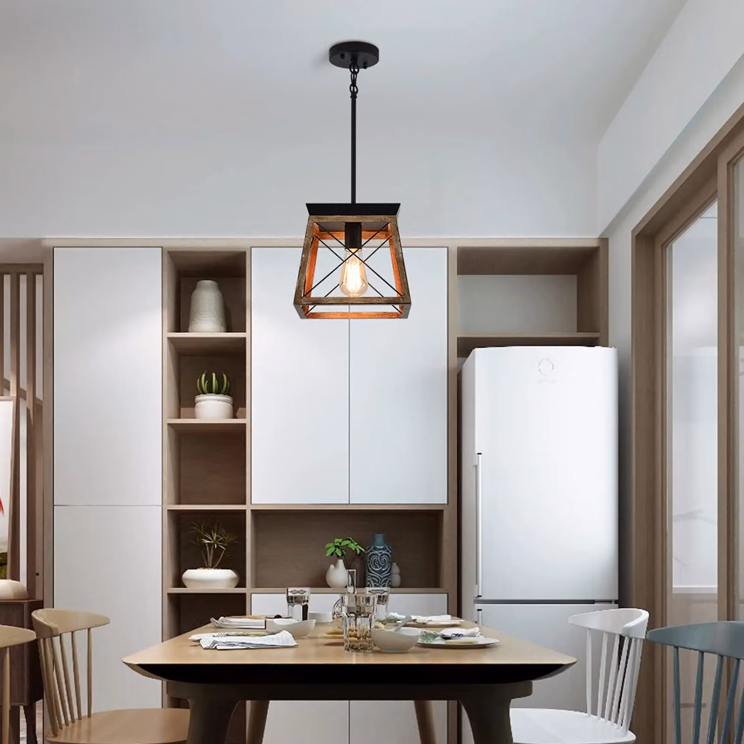 Garwarm Black Metal Farmhouse Cage Pendant Light with Adjustable Height – 2