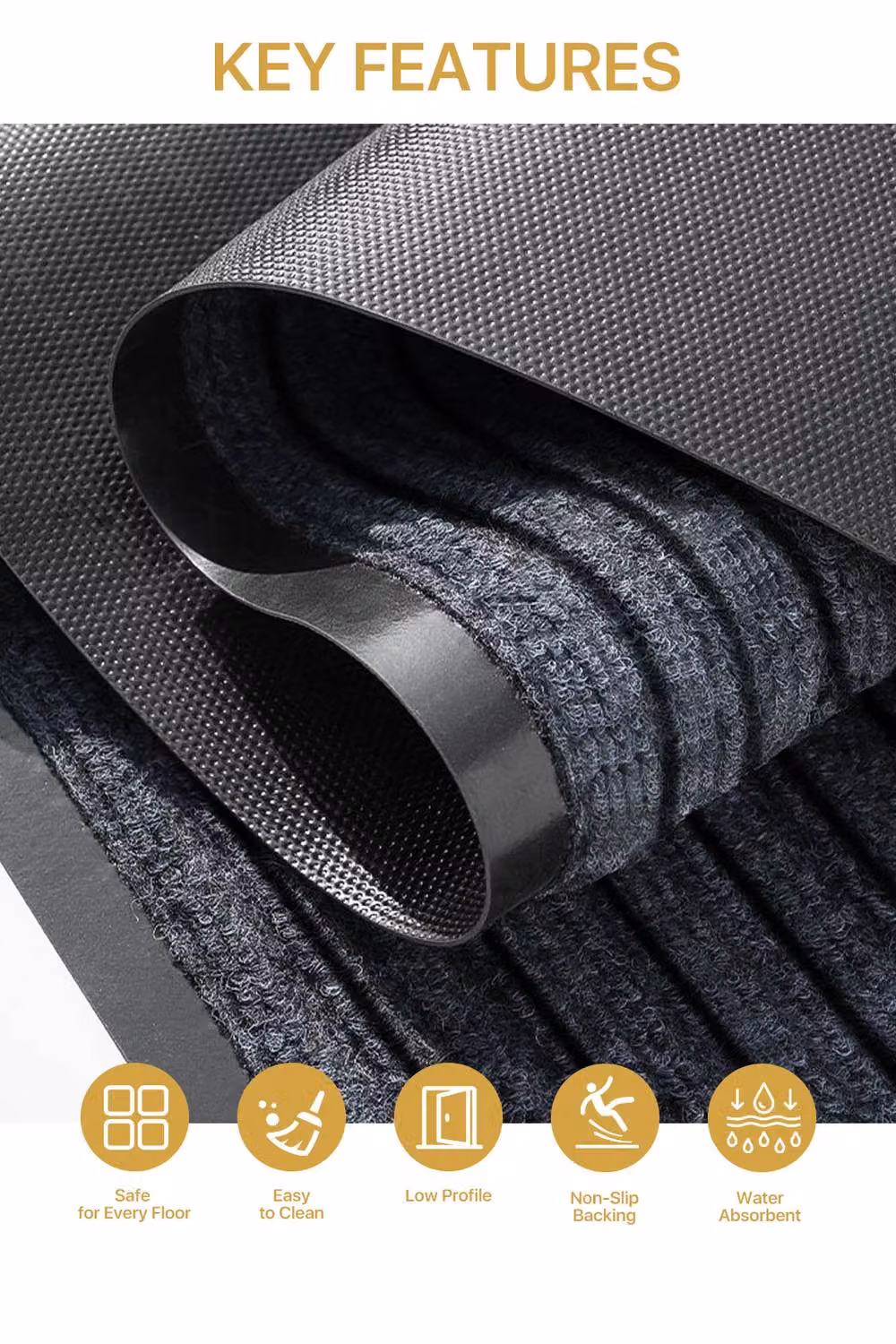 Living and Home Rectangular Non-Slip Striped PVC Entryway Doormat in Grey, W/D: 50 x 80 cm – 4