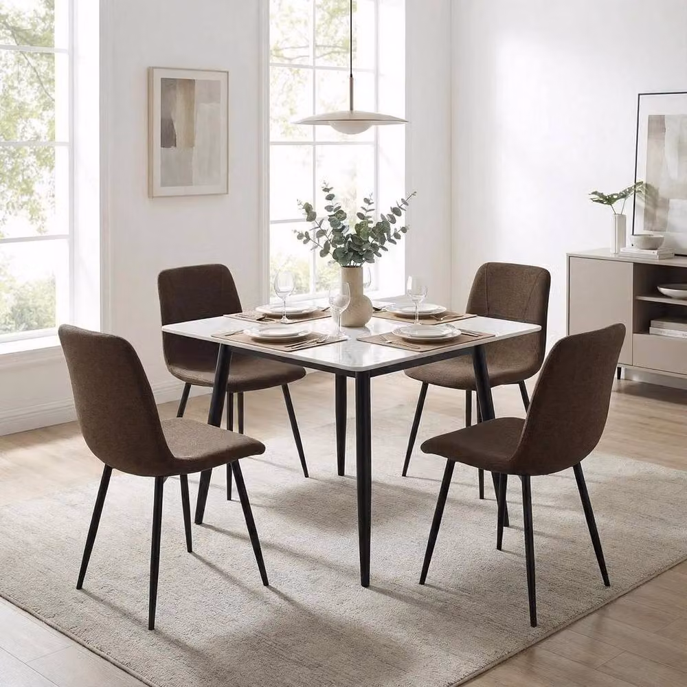 KORVIXA Set of 4 Modern Brown Fabric Upholstered Dining Chairs with Metal Frame – 3
