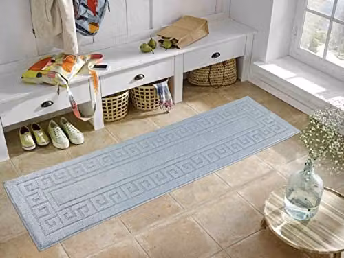 Desire Rugs Ivy Greek Key Non-Slip Washable Hallway Runner Mat, Grey, W: 60 cm, L: 220 cm