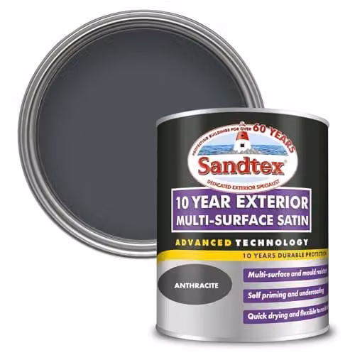 Sandtex 10 Year Multi Surface Satin Paint, Anthracite, 0.75 l