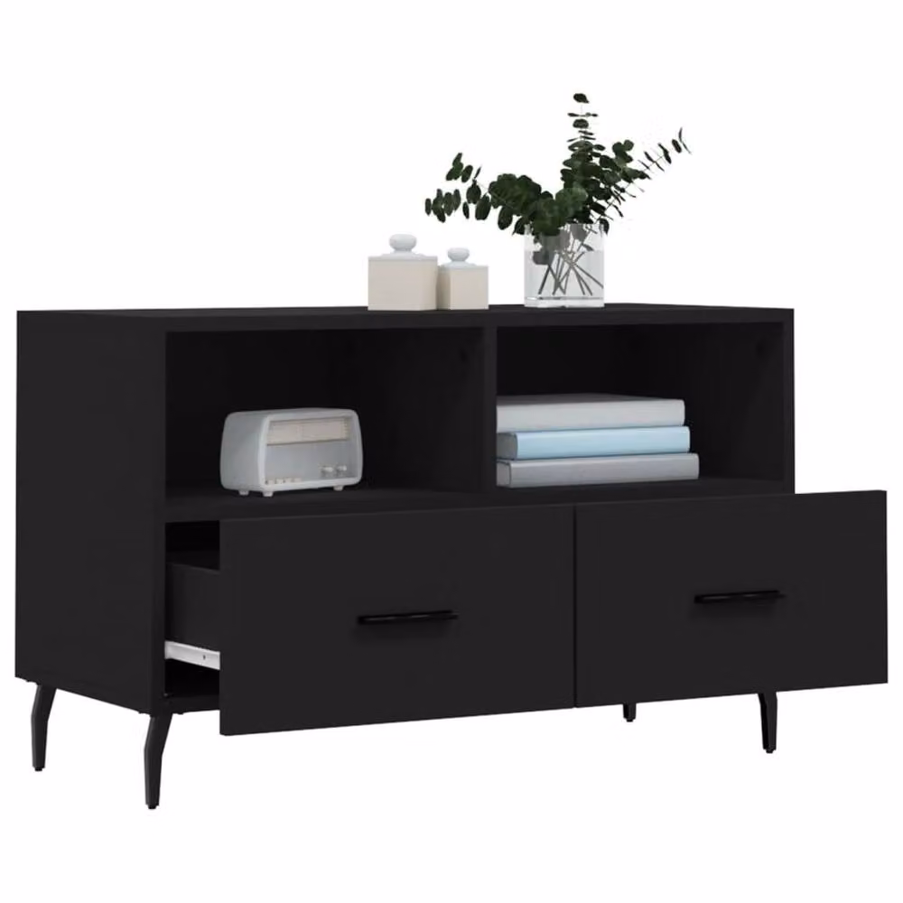 Berkfield Home Modern Black TV Cabinet in Matt Engineered Wood W/D/H: 80 x 36 x 50 cm – 4