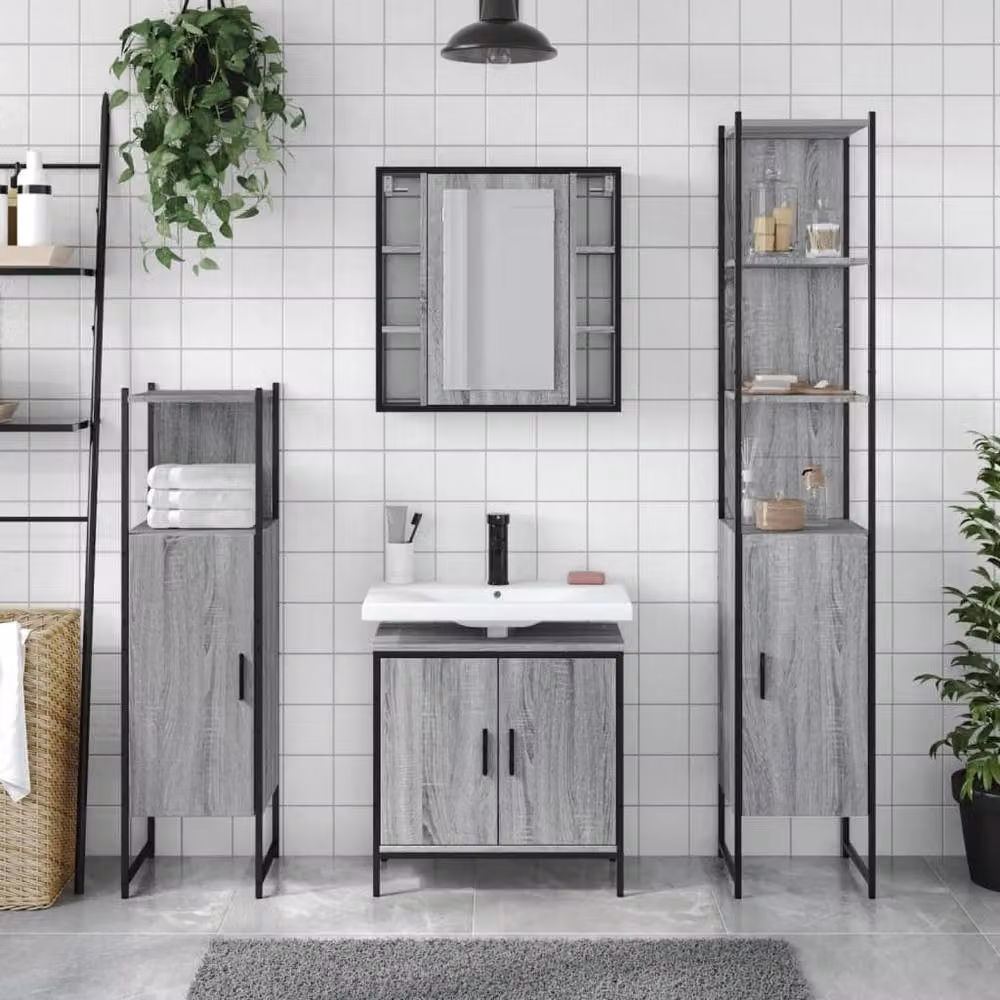 Berkfield Home 4 Piece Grey Bathroom Cabinet Set – 2