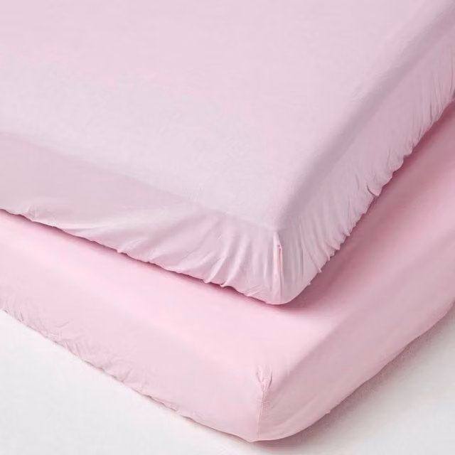 Homescapes 2 Pack Pink Egyptian Cotton Combed Cotton Percale Fitted Cot Sheets, 200 Thread Count, Allergy Friendly and Mite Proof
