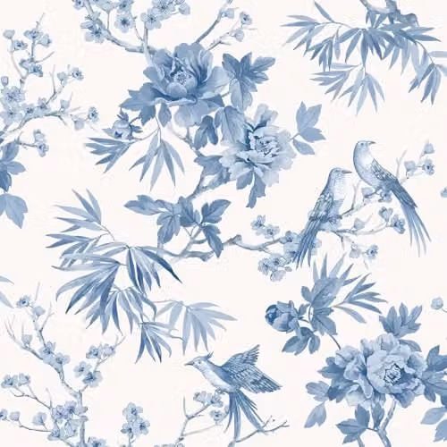 Rasch Amelie Chinoiserie Japanese Oriental Style Floral Wallpaper in Blue, White and Green – 1