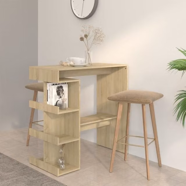 Berkfield Home Bar Table with Storage Rack in Sonoma Oak Brown, W: 100 cm, D: 50 cm, H: 101.5 cm – 1