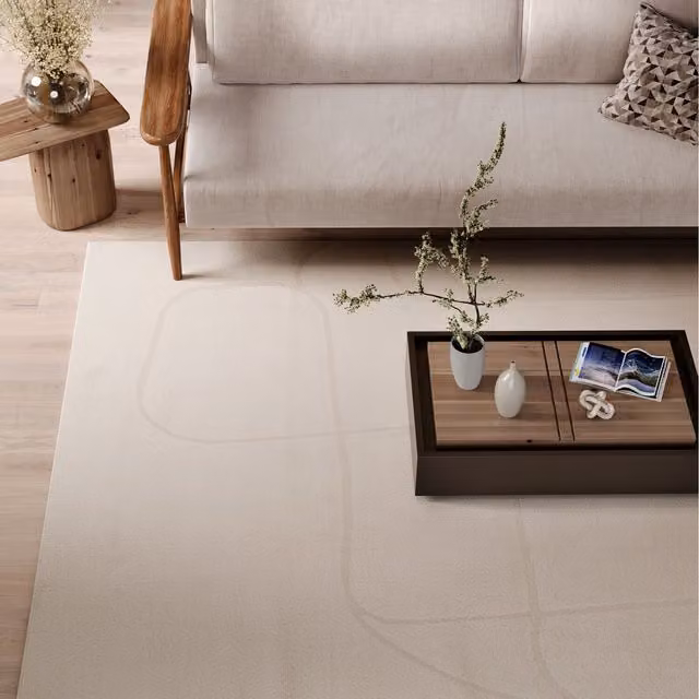 The Rug House Minimalist Hand Tufted Rectangular Area Rug in Beige, W: 160 cm, L: 230 cm