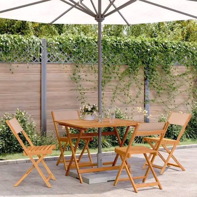 Berkfield Home 5 Piece Garden Dining Set in Taupe Fabric and Acacia Wood