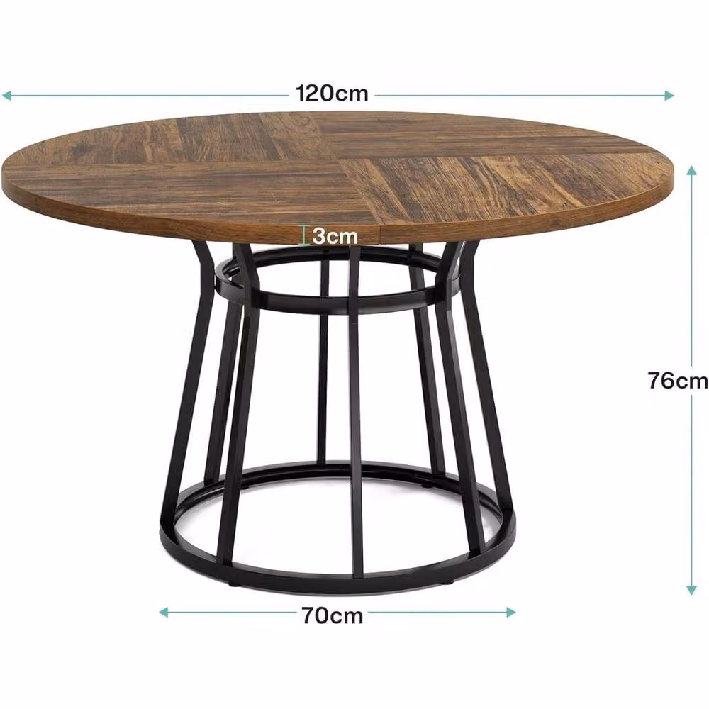 KORVIXA Round Kitchen and Dining Table with Metal Base in Brown – 2