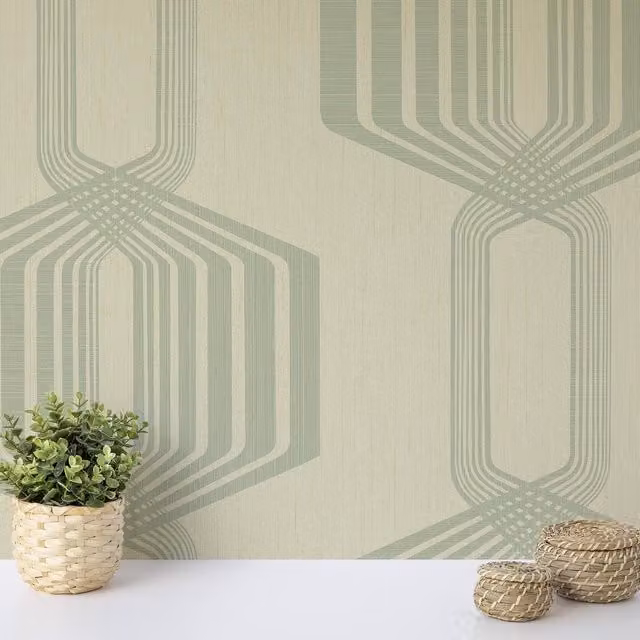 Wallquest Camden Retro Geometric Abstract Wallpaper in Green and Beige