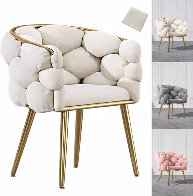 FORGEVIO White Modern Upholstered Accent Chair with Metal Frame