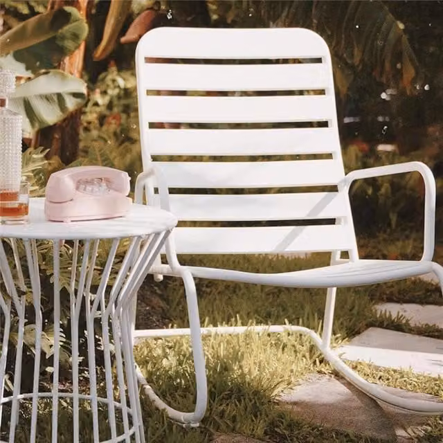 Novogratz Roberta Outdoor Retro Rocking Chair with Armrests, White