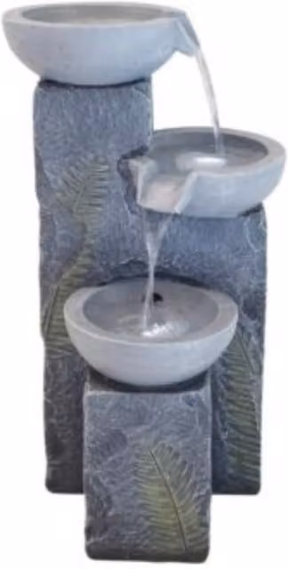 Altico Simple Breeze Solar Powered Round Birdbath Cascade Water Feature in Grey Stone