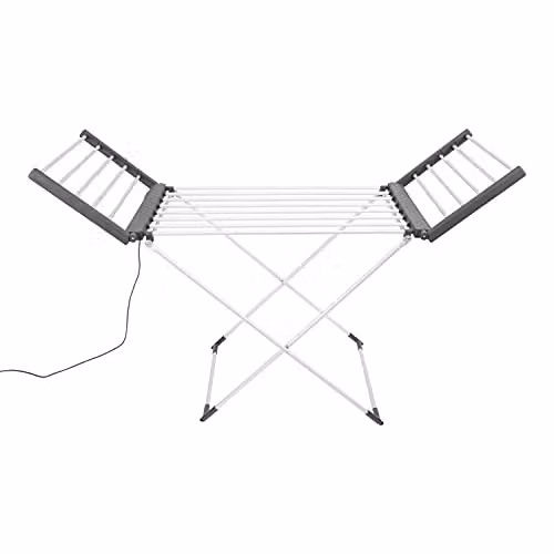 Black and Decker Heated Winged Airer in White and Silver, W/D/H: 74 x 50 x 94 cm